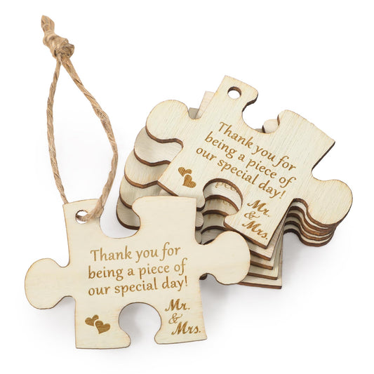 Beeveer 100 Pcs Wedding Favors Tags Puzzle Wooden Tags Thank You Tags with Twine Personalized Gift Tags Thank You for Coming Tags Thank You for Being a Piece of Our Special Day Tag for Bridal - WoodArtSupply