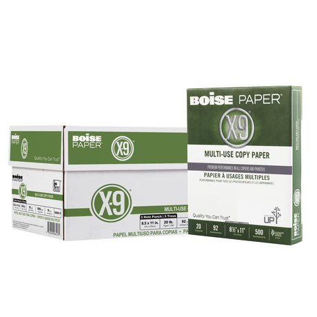 Boise Paper X-9 Multi-Use 3-Hole Punch Copy Paper – 10 Ream (5,000 Sheets) | 8.5" x 11" Letter | 92 Bright White - 20 lb. | OX-9001P-CTN BOISE POLARIS
