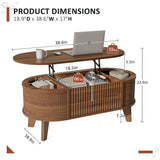 LYNCOHOME Fluted Lift Top Coffee Table with Storage,Modern Oval Coffee Table for Living Room or Home Office（Walnut） LYNCOHOME