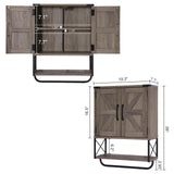 RUSTOWN Farmhouse Medicine Cabinet with 2 Barn Door, Wood Wall Mounted Storage Cabinet with Adjustable Shelf and Towel Bar, 3-Tier Bathroom Cabinet for Bathroom, Living Room(Washed Oak, Medium) RUSTOWN