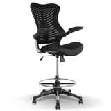 OfficeFactor Ergonomic Drafting Chair Tall Office Chair Standing Desk Chair Flip up Armrests Molded Foam Seat with Adjustable Footrest Ring Lumbar Support (Black MESH Fabric) OFFICE FACTOR