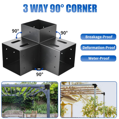 AXWHYS 4x4 Pergola Brackets(Actual:3.5"x3.5") 3 Way Right Angle Corner Bracket, DIY Pergola Kit with Black Powder Coated Support Gazebos, Patio Pergolas Log Cabin Outdoor Pergola Hardware - WoodArtSupply