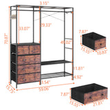 Auromie Clothes Rack with 5 Drawers & 4 Storage Shelves, 59.1W*70.9H Heavy Duty Clothing Rack with 2 Hanging Rods, Wardrobe Closet Organizer System with 5 Hooks, Freestanding Garment Rack (Rustic) Auromie