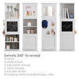 UTEX Kids Rotating Bookshelf Tower, 360 Display Revolving Bookcase with Blackboards and Hooks, 5 Tier Small Spinning Bookshelf for Kids Room, Nursery, Bedroom, Living Room, White UTEX