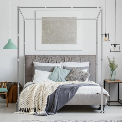JENCEAILL King Size Canopy Bed Frame – Thickened Stainless Steel Poles, 4-Corner Sturdy Design, Compatible with Metal/Wood Beds, Ideal for Bedroom Decor
