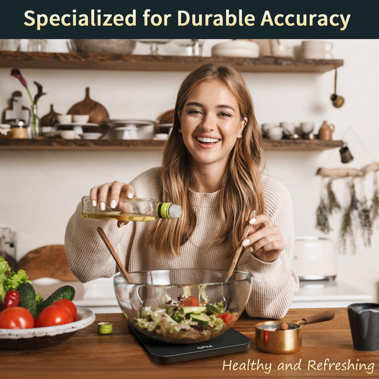 Vitafit 33lb/15kg Digital Food Scale in High Precision 0.1oz/1g, Our Own Kitchen Scale Professional Factory Since 2001, Kitchen Essentials for Cooking & Baking, LED, 3*AAA Battery, Spray Silver Black Vitafit