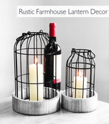 Livelab Modern Farmhouse Lantern Decor, [Refined] Rustic Home Decor Lanterns, Wire Metal Cloche Decorative Candle Holder for Living Room, Fireplace Mantle, Bathroom Countertop, Valentine's Day Decor Livelab