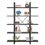 Tribesigns 5-Tier Bookshelf, Vintage Industrial Style Bookcase 72 H x 12 W x 47L Inches, Black Tribesigns