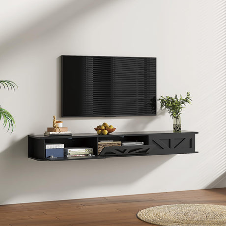 HedoAjim Floating TV Stand for 55 65 70 inch TV, Entertainment Center Media TV Console Shelf and Storage Drawers for Wall for Living Room Bedroom (Black) HedoAjim