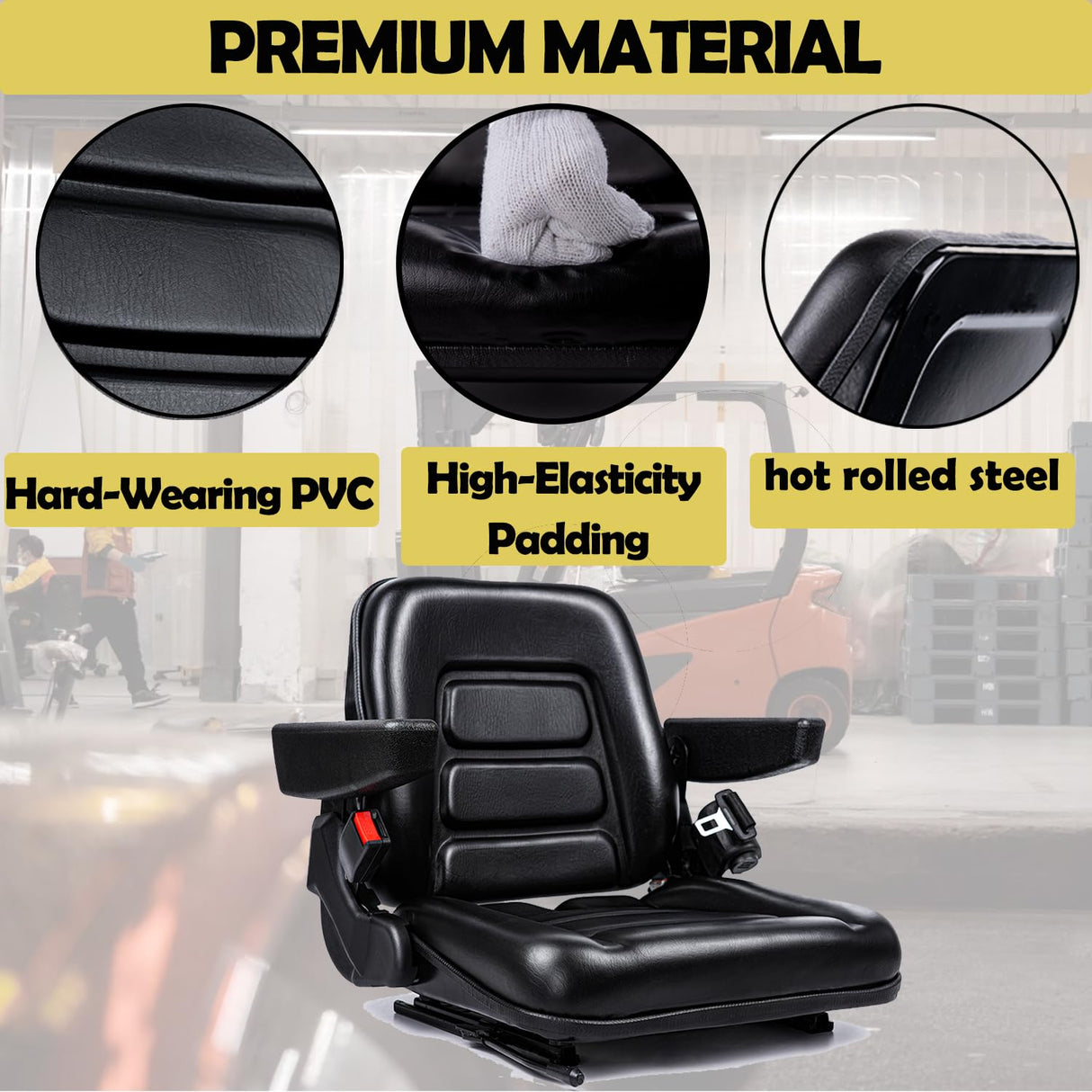 SEATIN Universal Forklift Seat,Tractor Seat,with Micro Switch,Armrest and Safety Belt,for Tractor,Mower,Skid Loader,Telehandler,Backhoe,Excavator Dozer SEATIN