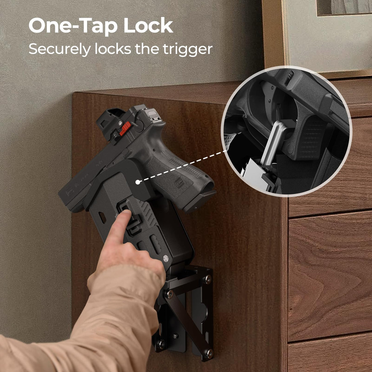 ONNAIS Wall Mount Pistol Safe - Biometric Gun Safe for Handgun with Fast One-Handed Access, Sturdy Mounted Trigger Lock Gun Rack for Wall, Nightstand, Bedside, or Desk, Concealed Firearm Storage ONNAIS