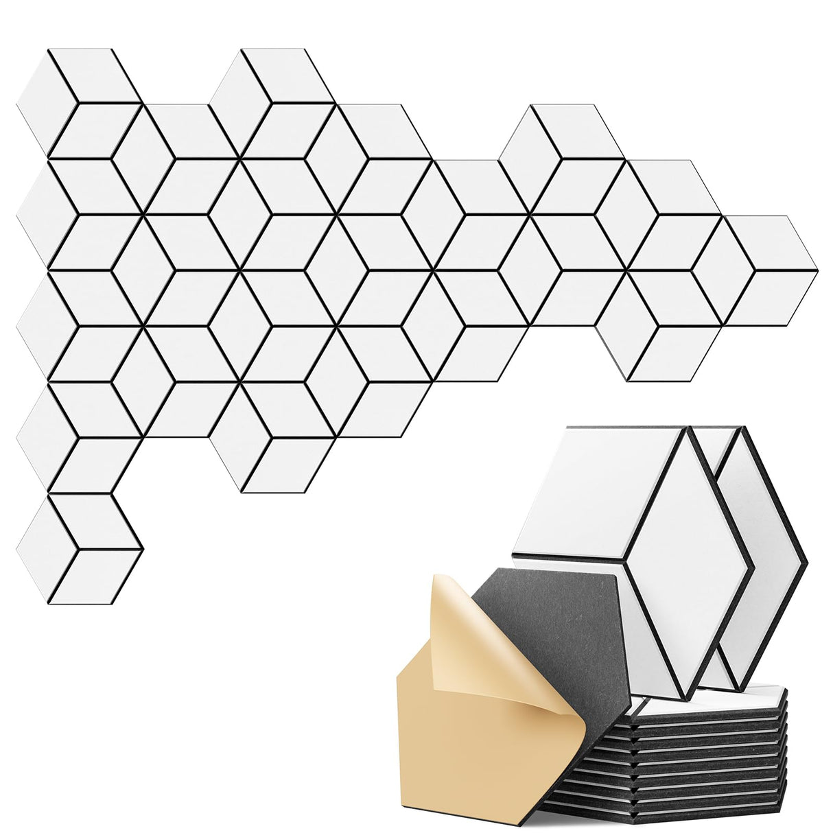 22-Pack Self-Adhesive Acoustic Panels, 12" x 10" x 0.4" – High-Density, Flame-Resistant Soundproof Foam. Absorbs Noise and Eliminates Echoes. Enhance Your Space with Hexagonal 3D Design, White Face. Dailycooper