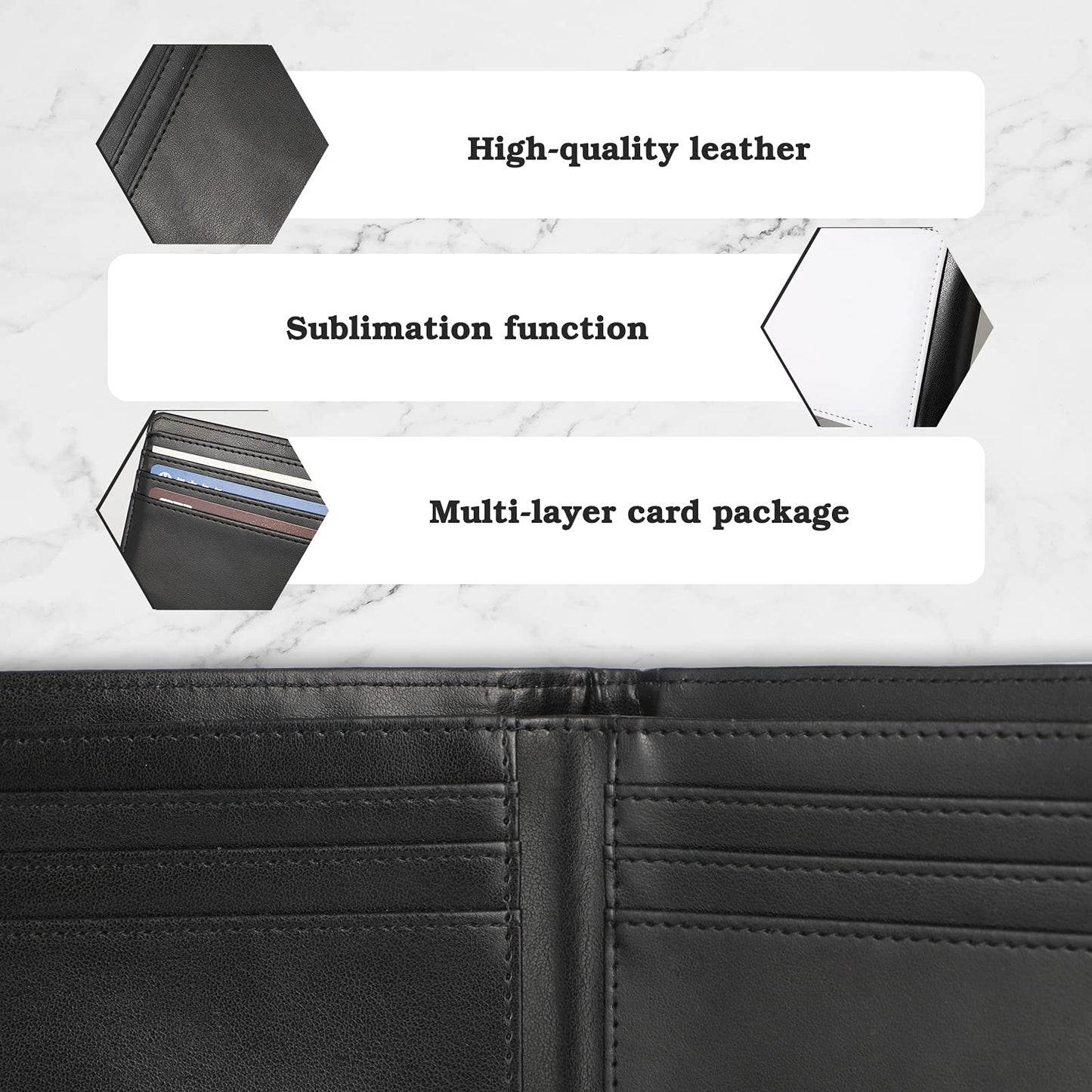 Frienda 2 Pcs Sublimation Wallet Blank for Men Christmas PU Leather Heat Transfer DIY Bank Bifold Card Holder for Christmas Graduation Gifts(Black and White, Single Side)