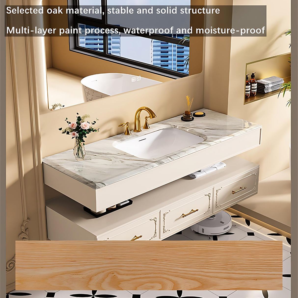 Bathroom Vanity with Sink - Single Sink Bathroom Vanity & Smart Mirror Cabinet Set, Floating Vanity Design with Bathroom Sink Cabinet, Stylish Bathroom Vanity Cabinet for Modern Bathrooms (Black, 60") ZGNBSD