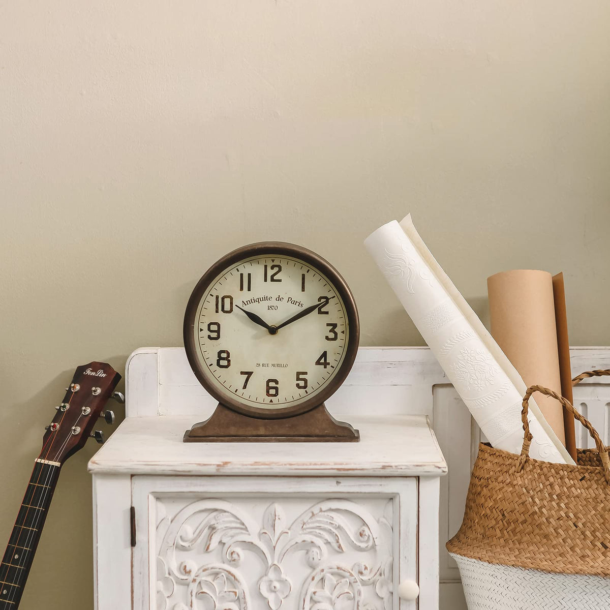 NIKKY HOME Antique Mantel Clock, Battery Operated Decorative Desk Table Clock for Home, Office, Living Room, Bed Room, Brown NIKKY HOME