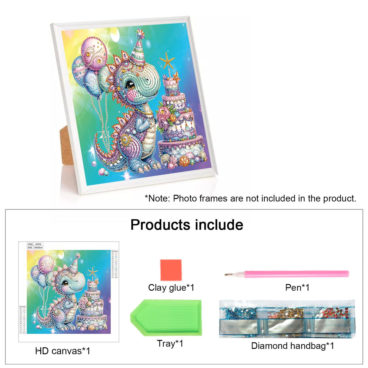 Diamond Art Painting Kits for Adults, 5D Special Shape Diamond Art Kits for Beginners, Crystal Rhinestones Diamond Art Painting for Home Wall Decoration Gift 12×12inch, Cake and Dinosaur AiYuanzsh