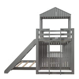 Harper & Bright Designs Grey Twin Over Full House Bunk Bed with Slide, Ladder, and Guardrails Harper & Bright Designs