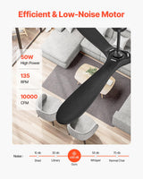 VEVOR 72 Inch Ceiling Fan without Light, 6-Speed Remote Control, 3-Wood-Blade, Reversible DC Motor, Modern Low Profile Flush Mount Exterior Fan for Bedroom, Living Room, Patio, Indoor/Outdoor, Black VEVOR