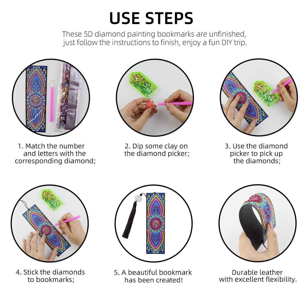3 Pieces 5D Diamond Art Bookmark Kits for DIY Craft Diamond Art Dotz Bookmarks with Tassel for Beginner Kids Adults Women Book Lovers Rhinestones Beaded Leather Corner Bookmark Christmas Supplies yuntop