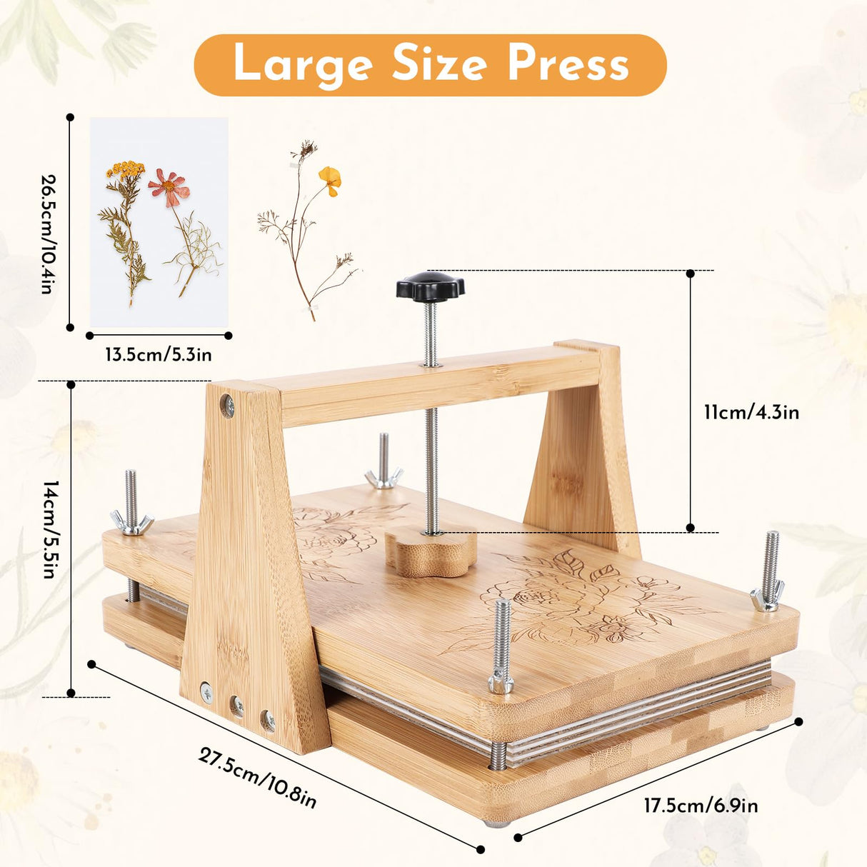 NIUGRECF 1Set Large Wooden Flower Press Kit - Even Pressure Flowers Pressed DIY Arts Set for Making Dried Flower/Plant（11in*7in） NIUGRECF