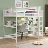 KINFFICT Space-Saving Twin Loft Bed with Integrated Desk and Bookshelves in White KINFFICT