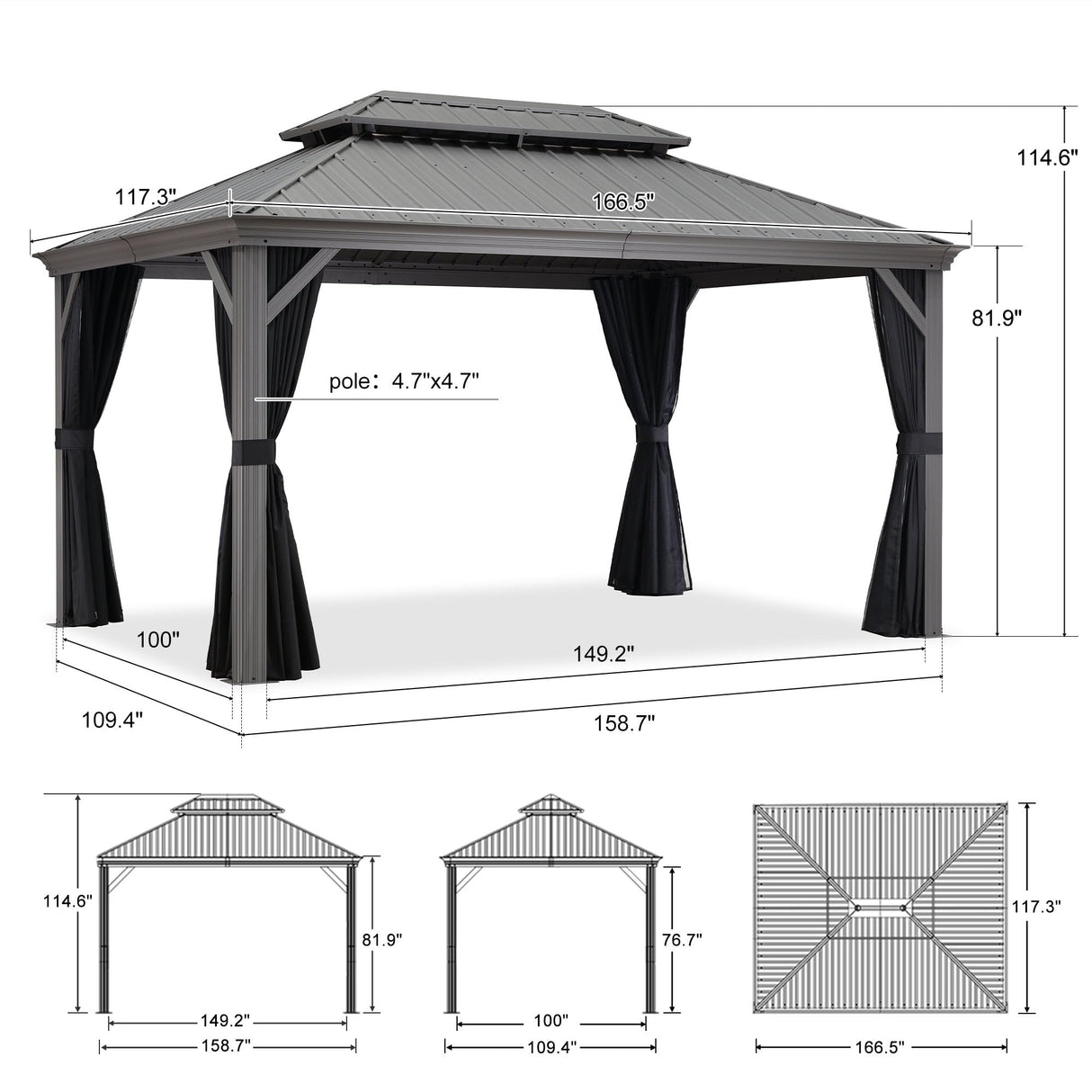 PURPLE LEAF 10' X 14' Patio Hardtop Gazebo Aluminum Outdoor Gazebo with Double Galvanized Steel Roof for Deck Backyard All Weather Outdoor Pavilion Curtain and Netting Included, Light Grey PURPLE LEAF