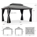 PURPLE LEAF 10' X 14' Patio Hardtop Gazebo Aluminum Outdoor Gazebo with Double Galvanized Steel Roof for Deck Backyard All Weather Outdoor Pavilion Curtain and Netting Included, Light Grey PURPLE LEAF
