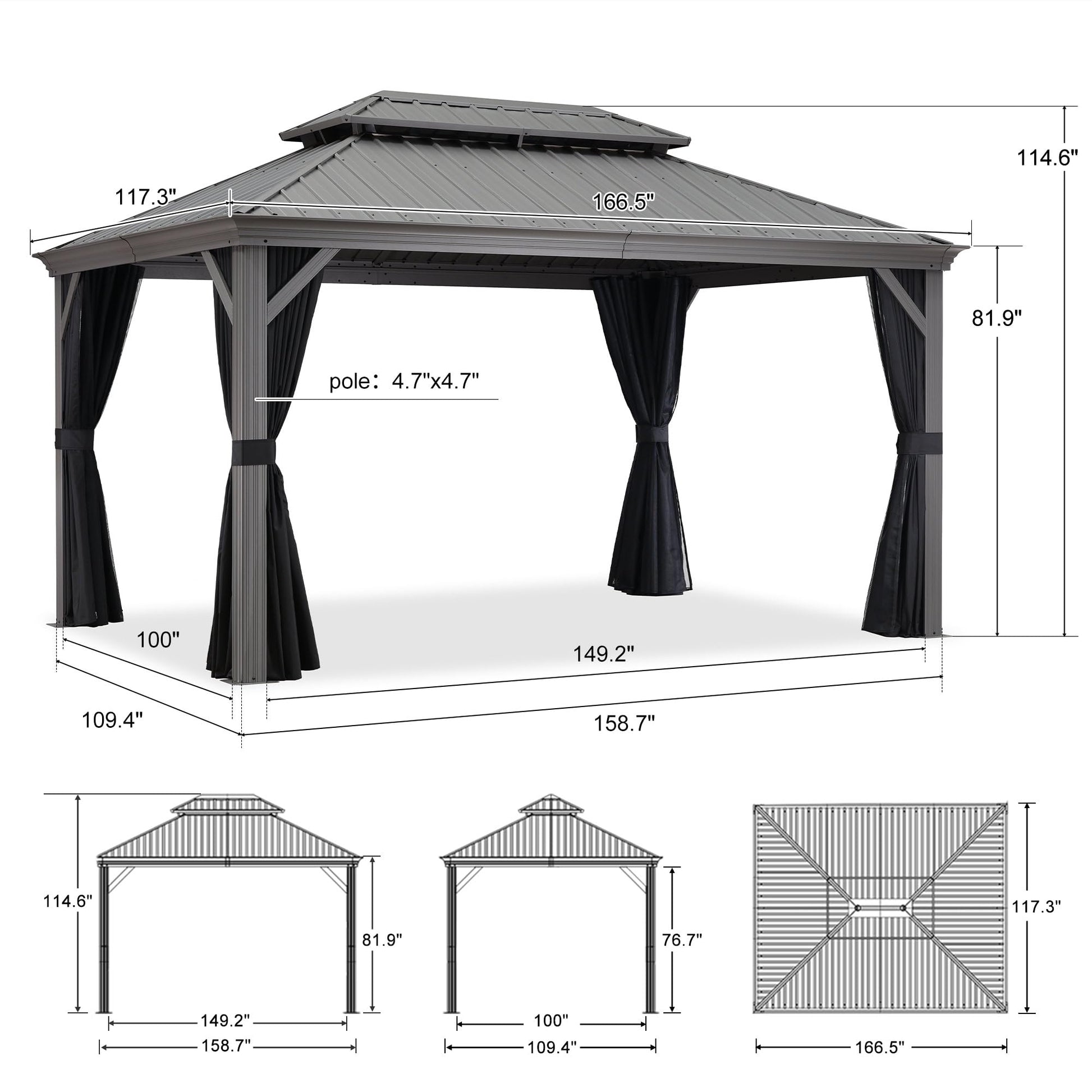 PURPLE LEAF 10' X 14' Patio Hardtop Gazebo Aluminum Outdoor Gazebo with Double Galvanized Steel Roof for Deck Backyard All Weather Outdoor Pavilion Curtain and Netting Included, Light Grey - WoodArtSupply