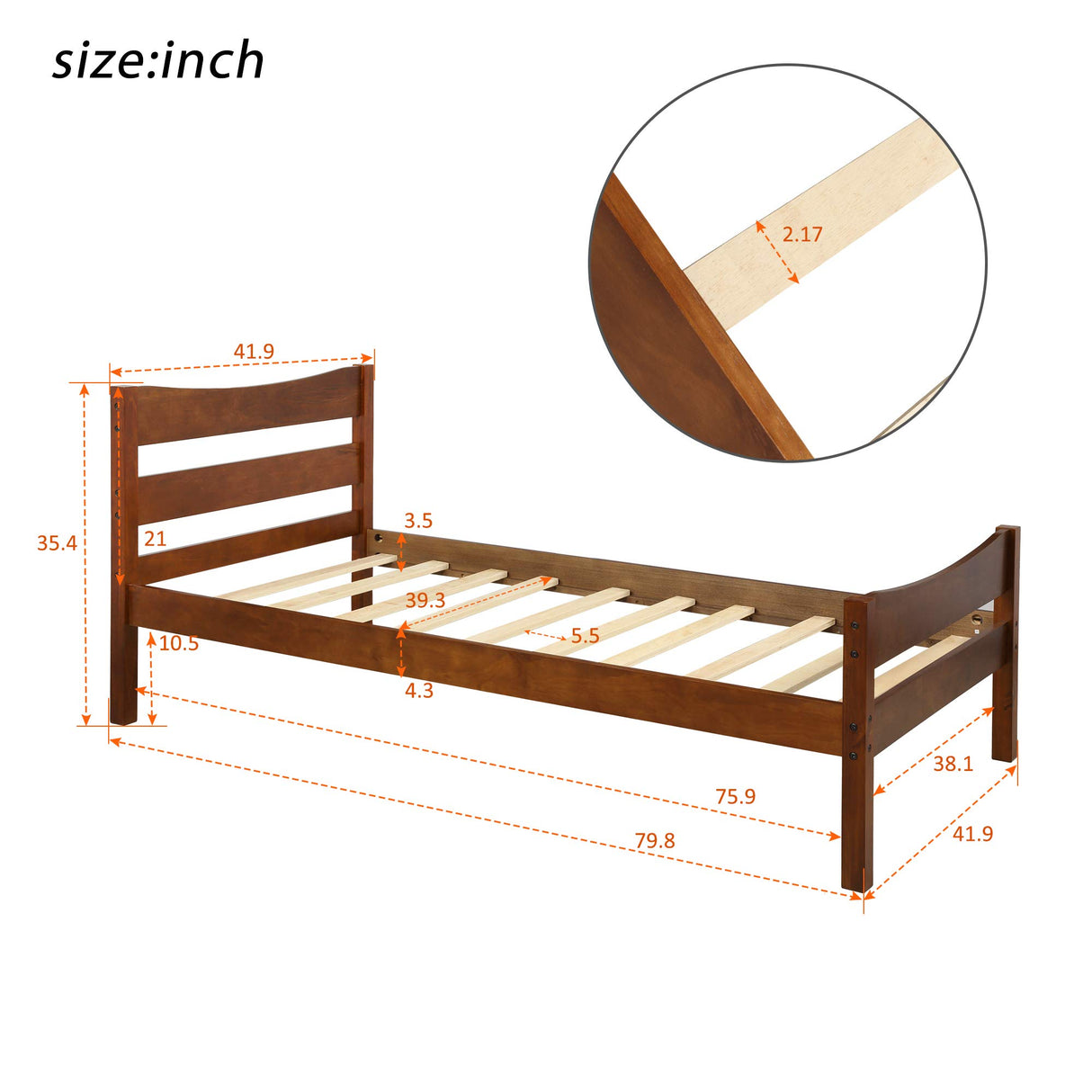 MERITLINE Twin Size Platform Bed with Headboard and Footboard, Wooden Bed Frame, No Box Spring Needed – Walnut MERITLINE