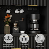 Lulive 71" Fluted Pantry Cabinet with Charging Station & Adjustable Shelves, Spacious Kitchen Storage Cabinet with Open Countertop & Drawer for Dining Room, Living Room, Black Lulive