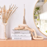 QUEENSDOWN Wood Chain Decor, 5 Link Hanging Ornament for Home, Sustainable Pine Wood, Modern Boho Farmhouse Decor, Rustic Country, Valentine's Day QUEENSDOWN