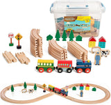 On Track USA Wooden Train Set 35 Piece All in One Wooden Toy Train Tracks Set with Magnetic Trains and Railway Accessories, Comes in A Clear On Track USA