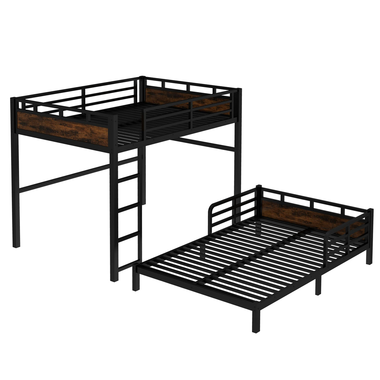 Full Over Full Bunk Bed with Headboard and Full Length Guardrail, Separable Bunk Bed Full Size, Heavy Duty Bunk Beds Can Turns Into Loft Bed and Platform Bed, Black Bellemave