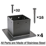 Antsky 4×4"(Actual：3.5×3.5inch) Post Stainless Steel Flange Anchor Base with Screws for Deck Railing，Black Finish (4 Pack) Antsky