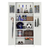 GLADIW Garage Storage Cabinet, Metal Storage Cabinet with Lockable Doors and 5 Adjustable Shelves, Tool Cabinet with Pegboard for Garages, Offices and Tool Rooms, Gray GLADIW