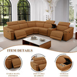 GEBADOL Power Recliner Sectional Sofa, L-Shaped Living Room Furniture Set, Light Brown Leather Sofa, Reclining Sectional Couch with Storage Console/Cup Holder for Living Room/House/Apt GEBADOL