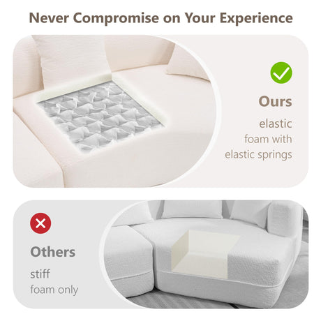 110'' Modern Curved Sofa Sectional, Arc 4-Seater Foam Couch Compressed in-a-Box, Boneless Cloud Couch with Extra-Deep-Wide Seats in Comfortable Chenille, No Assembly,Cream White Olodumare
