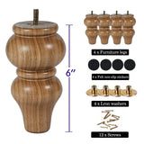 Wood Furniture Legs Sofa Legs Pack of 4,Round Couch Legs Espresso Mid Century Desk Legs,Sofa Replacement Parts,for Dresser Legs Sideboard Recliner Couch Circle Chair Couch Riser (6inch, wood color) MAOHAM