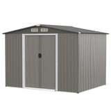 Goplus Outdoor Storage Shed, 8.5’ x 6.8’ x 6’ Weather-Resistant Utility Tool Organizer w/Foundation, 4 Louvers, Double Doors & Ramp, Galvanized Steel Tool Shed for Garden, Lawn, Yard Goplus