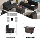 GREZJXC 9 Pieces Outdoor Sectional Patio Furniture Set with Fire Pit Table PE Rattan Wicker Patio Sectional Armless Conversation Set with Cushions Black GREZJXC