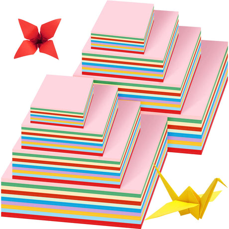 2300 Sheets Sinmoe Origami Paper Assorted Sizes DIY Paper Vivid Colored Paper Colorful Double Sided Square Paper for Kids Adults Beginners Fold Paper Flower School Craft, 10 Colors 4 Sizes Sinmoe