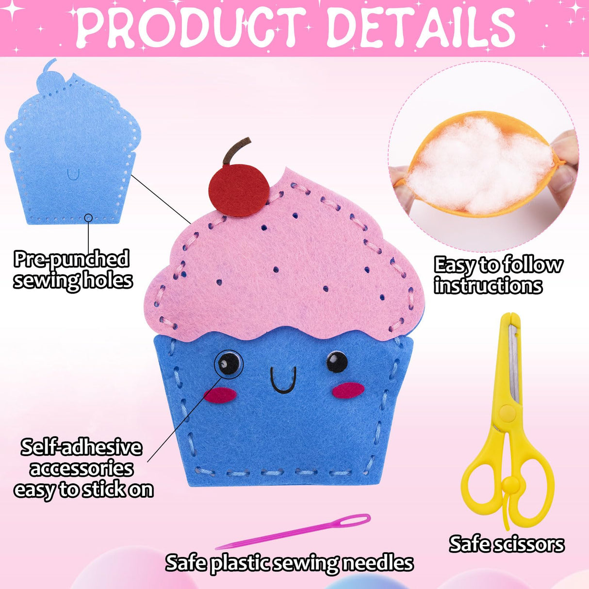 ZOIIWA 16 Sets Food Themed Sewing Kit for Kids Fun Craft for Boy Girl Age Felt Fruit Plush Craft Kit Learn to Sew Educational Beginners Sewing Stuffed Ornament for Black to School Classroom Gift ZOIIWA