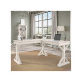 Bush Furniture Homestead Farmhouse L Shaped Desk, 60W, Linen White Oak Bush Business Furniture