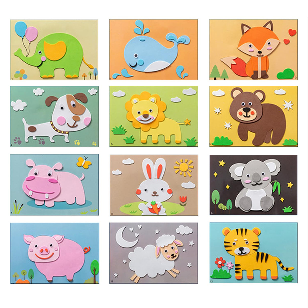 Lovyan 3D EVA Foam Stickers for Toddlers 12PCS Sticky Foam DIY Craft Preschool Art Class Drawing Sticker Puzzle Art Kit for Kids Boys Girls (Animals) Lovyan
