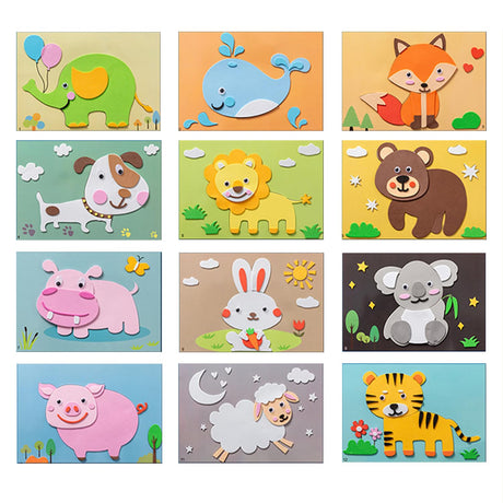 Lovyan 3D EVA Foam Stickers for Toddlers 12PCS Sticky Foam DIY Craft Preschool Art Class Drawing Sticker Puzzle Art Kit for Kids Boys Girls (Animals) Lovyan