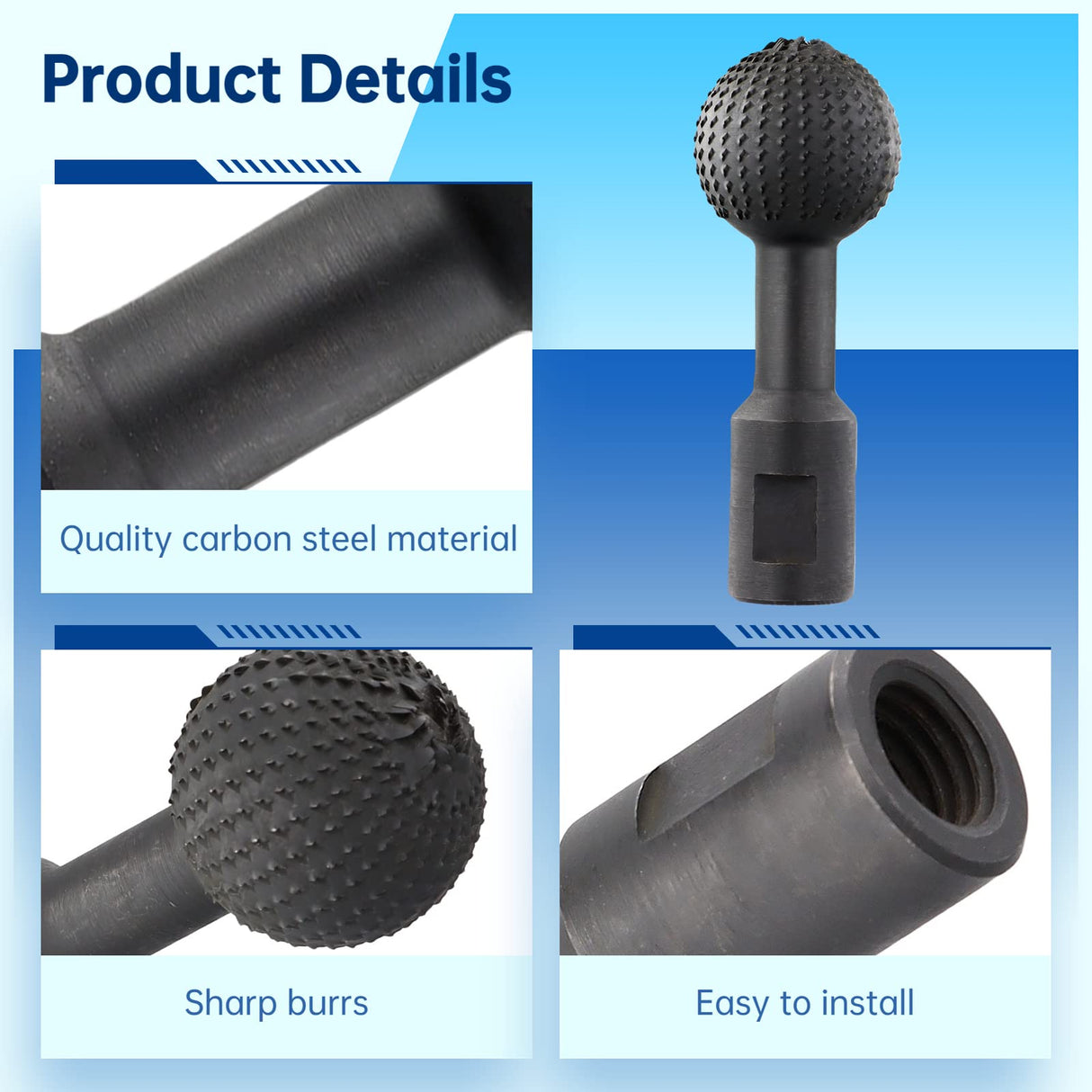 Varku Sphere Rotary Burr, Carbon Steel Ball Grinding Head Power Carving Tools, Wood Polishing Carving Engraving Drilling Bits. 5/8-11 Threads for 4 1/2 and 5 Inch Angle Grinder Varku