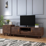 Whalefall Mid Century TV Stand for 65+ Inch TV, Entertainment Center with Sliding Door, Drawer, Storage Shelves, Mid Century Modern Media TV Console, Boho Television Stand for Living Room (59",Brown) Whalefall