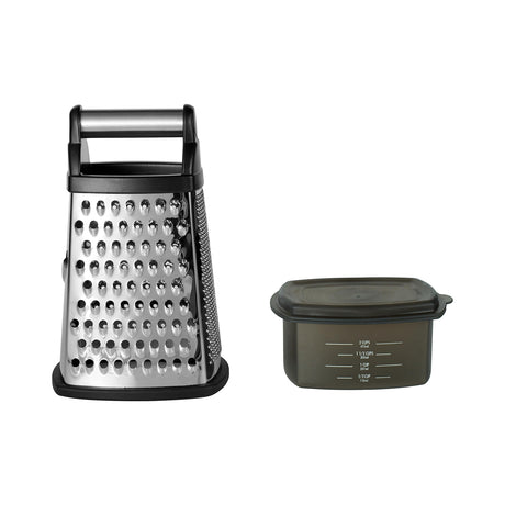 KitchenAid Gourmet 4-Sided Stainless Steel Box Grater for Fine, Medium and Coarse Grate, and Slicing, Detachable 3 Cup Storage Container and Measurment Markings, Dishwasher Safe, 10 inches tall, Black KitchenAid