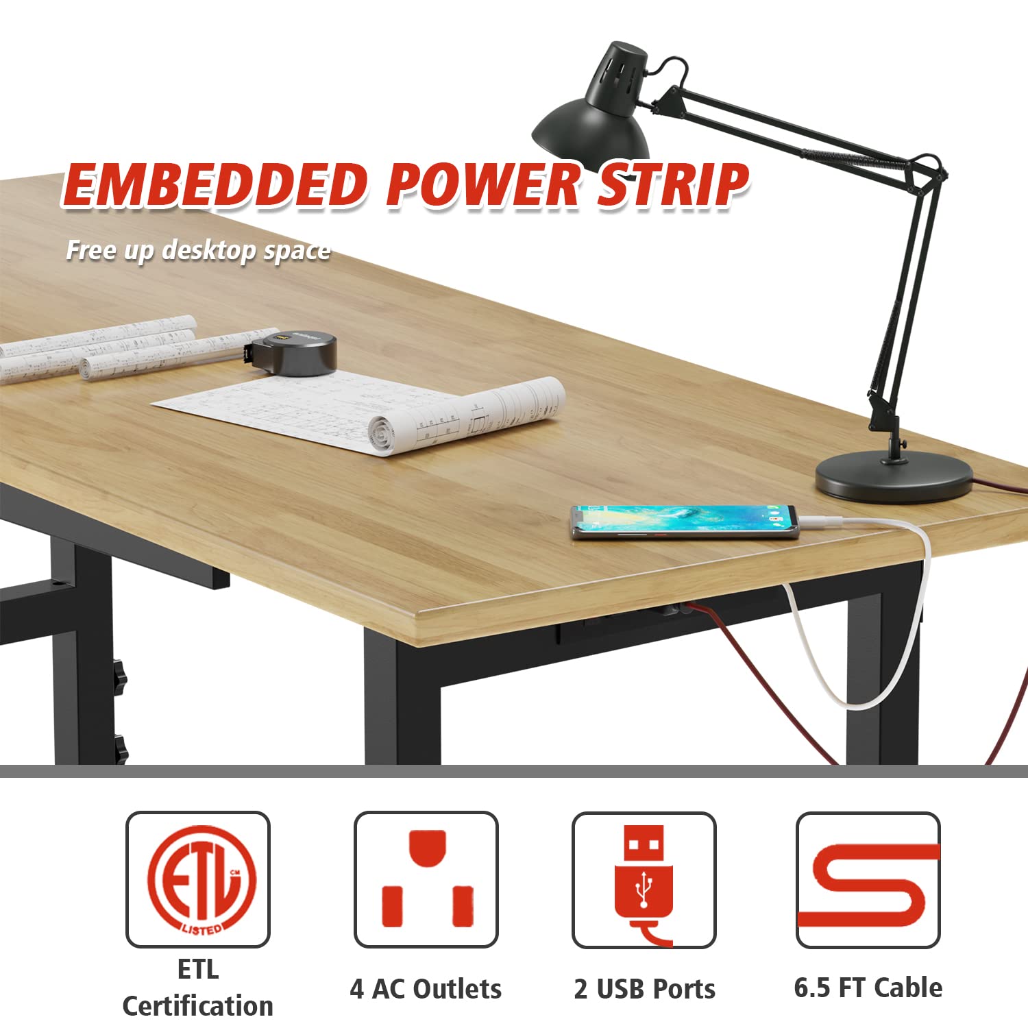 60" Adjustable Workbench with Drawer Storage, Heavy Duty Rubber Wood Work Table with Power Outlet and 4 Lockable Wheels, 2000 LBS Load Capacity Workstation for Garage, Home, Office - WoodArtSupply