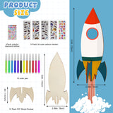 BAPHILE 12 Pack DIY Wood Rocket, Mini and Decorate Wooden Craft Kits With Tools for Kids School Home Party Decor Projects BAPHILE